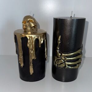 2-Piece Gold and Black Skull Candle Set